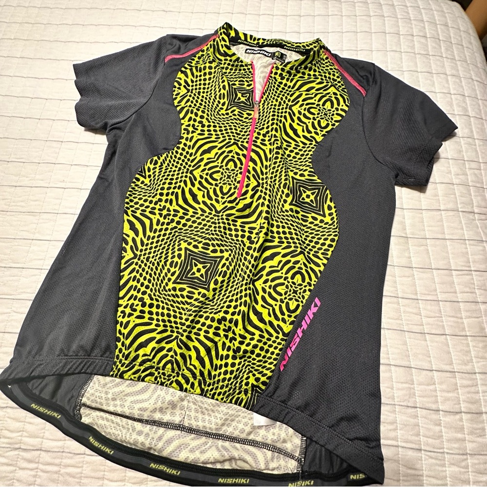 Nishiki Women's Medium Bike Cycling Top Back Pockets 1/2 Zip Geometric Print